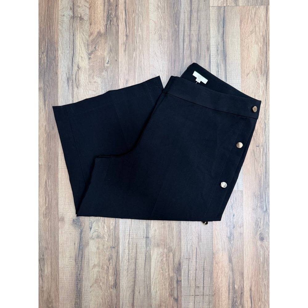LOFT Plus Black Wide Leg Cropped Pants Side Button Detail Size 18 NWT